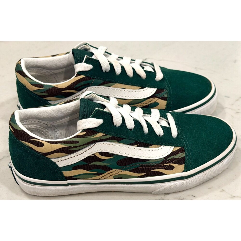 Vans Old Skool Youth Size 2 Camo Green Suede Skate Shoes Kids Unisex